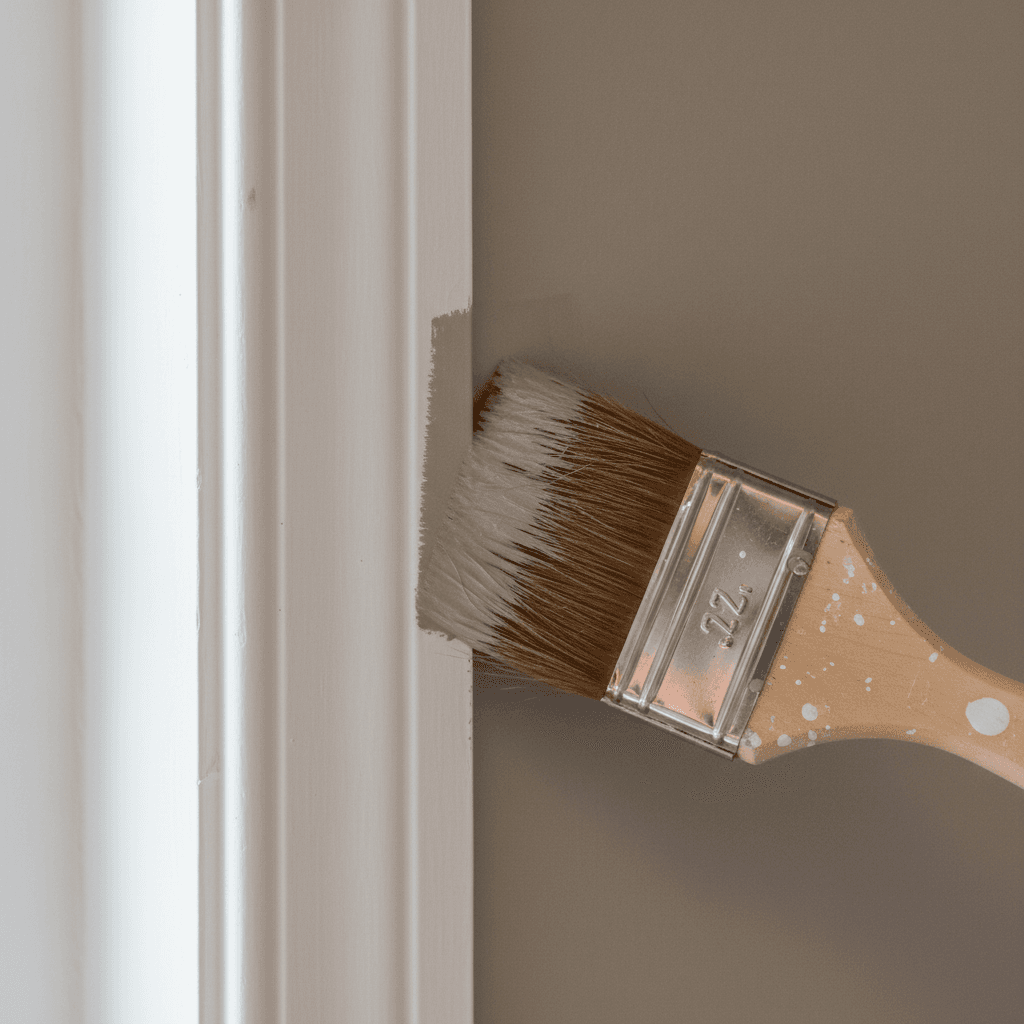 Painter's brush cutting in along white trim