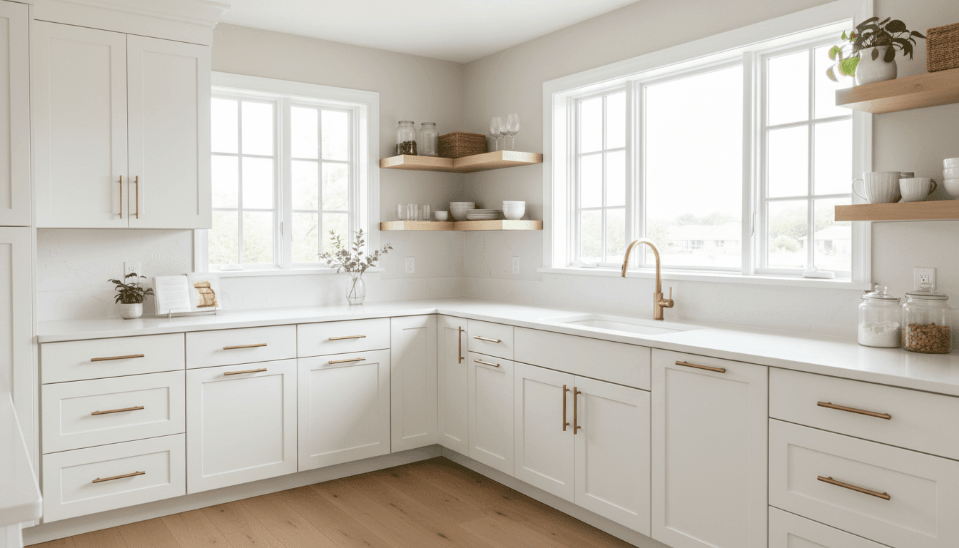 Freshly painted kitchen cabinets