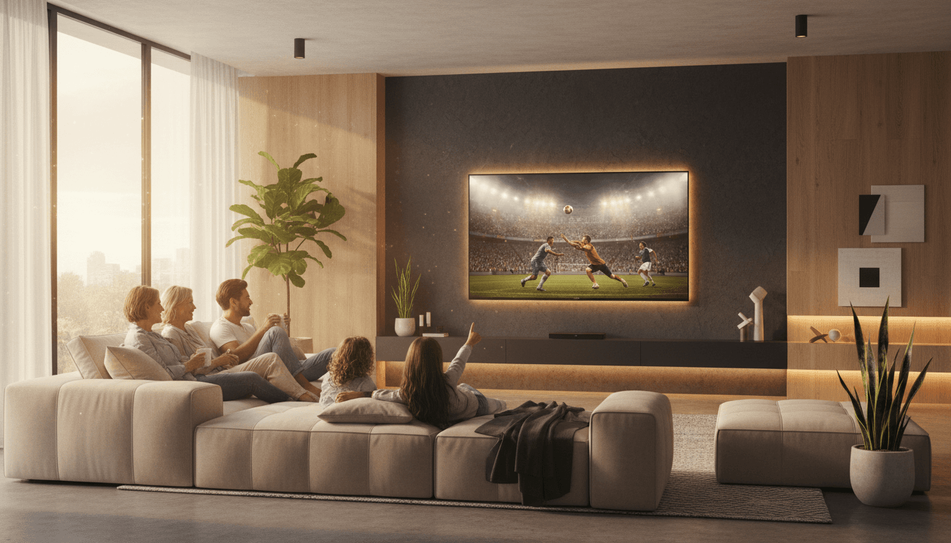 Neatly mounted TV in a cozy living room