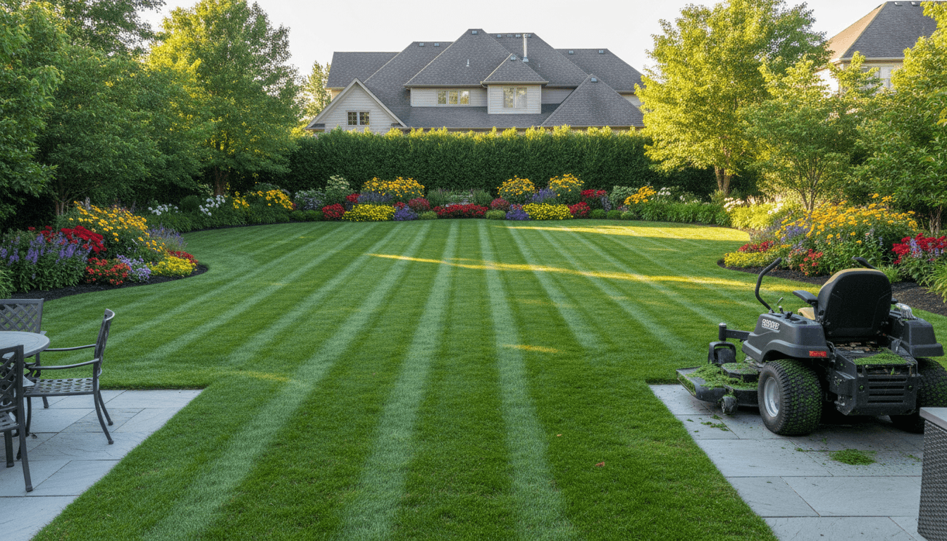 Tidy and well-kept backyard lawn