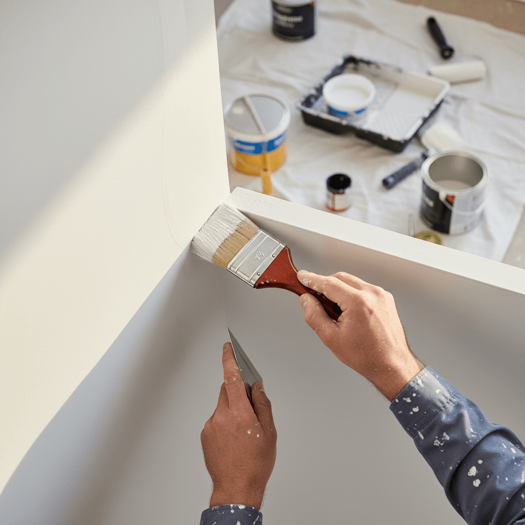Painter finishing a bedroom wall